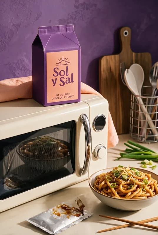 Caja de fideos con microondas retro