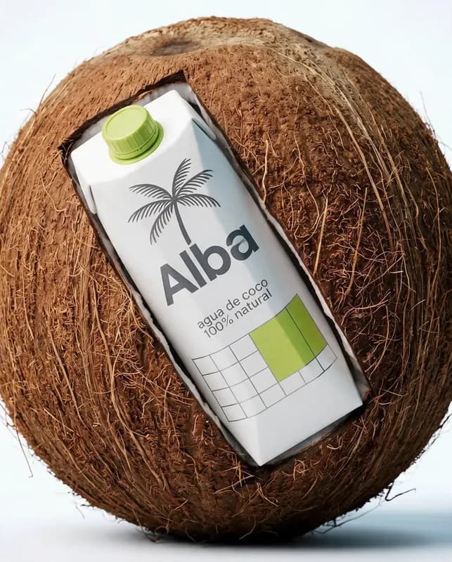 Brick de agua de coco dentro de un coco